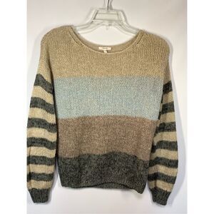 -3. Maurices Women's Acrylic Striped Long Sleeve Sweater Gold Gray Black Small N